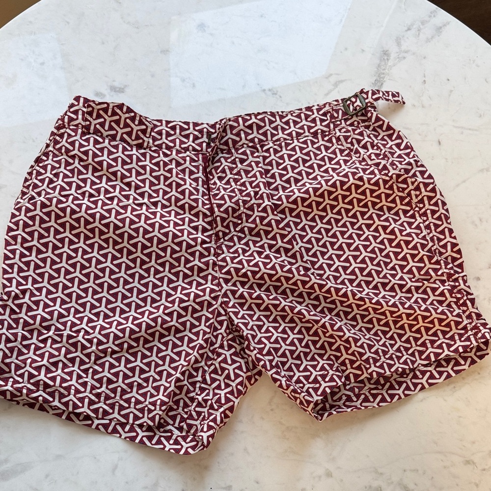 Suitsupply Red Patterned Swim Trunks Lined